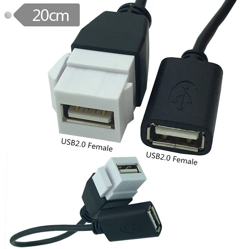 USB 2.0 A Female to Female Panel Mount Insert Adapter for Wall Socket Face Plate 0.2m