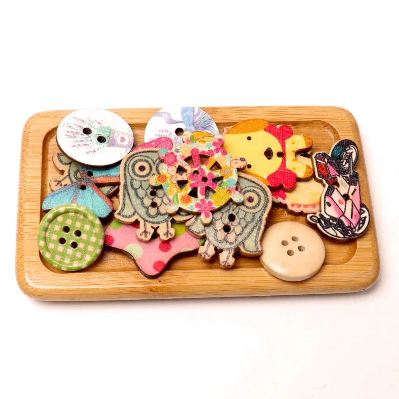 Button fashion Random mix Painting Wooden Buttons For Crafts Scrapbooking Sewing Clothes Button DIY Apparel Supplies