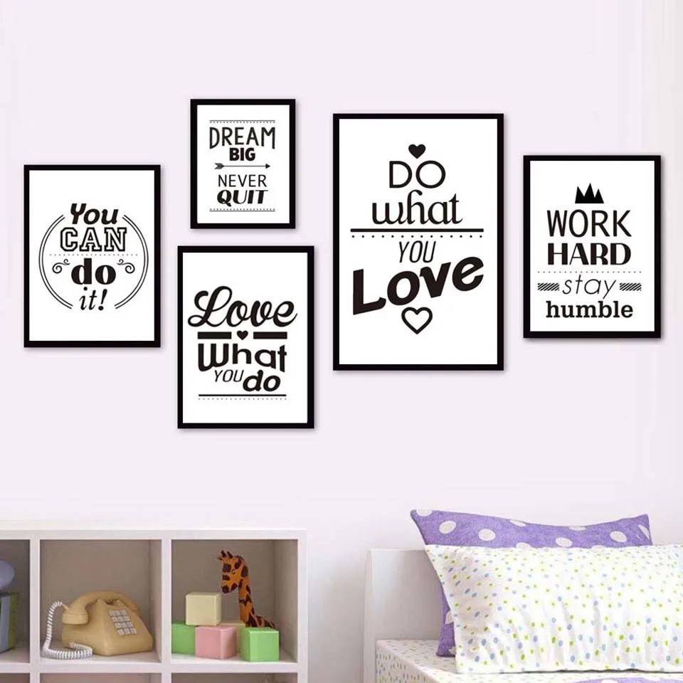 Nordic Simple Wall Art Pictures Inspiring Letter Painting Black White Canvas Poster Hd Print For Living Room Home Decoration
