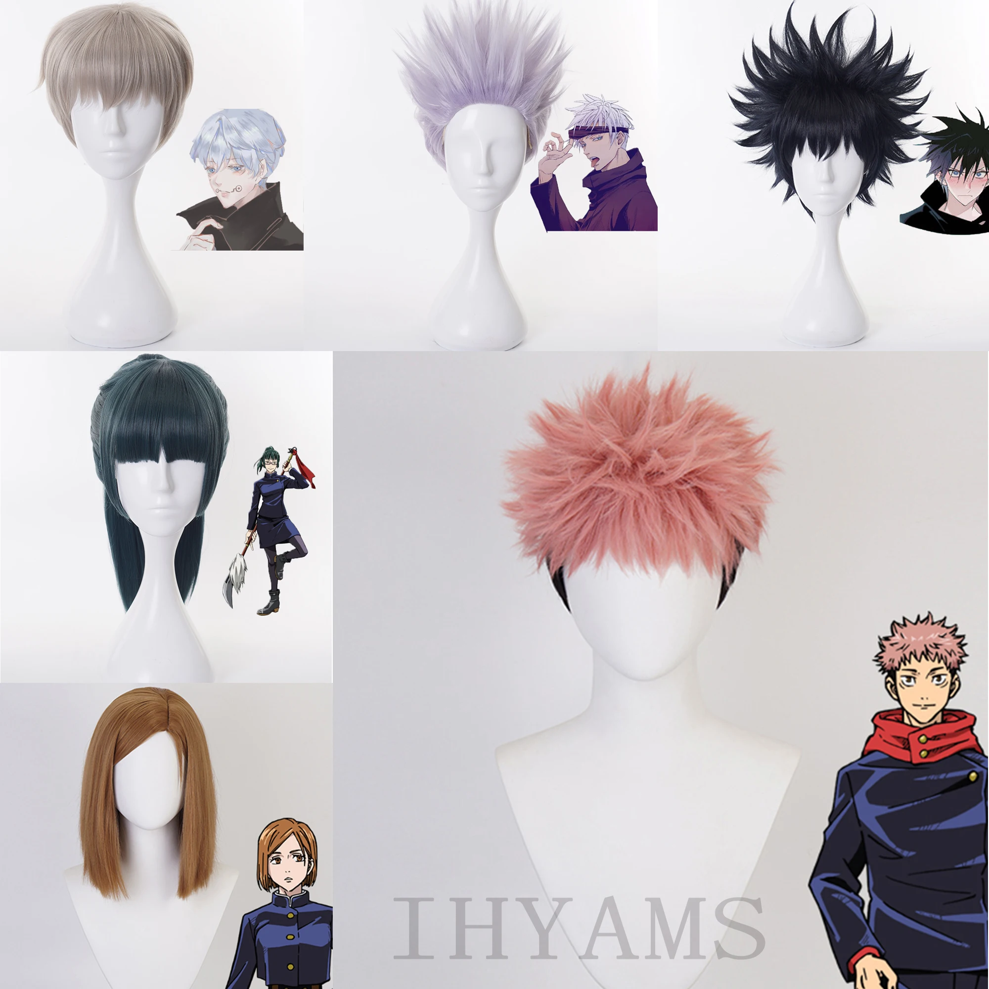 Jujutsu Kaisen Anime Gojo Satoru Nobara Kugisa Maki Zenin Fushiguro Megumi Yuji Itadori Toge Inumaki Cosplay Wigs + wig cap