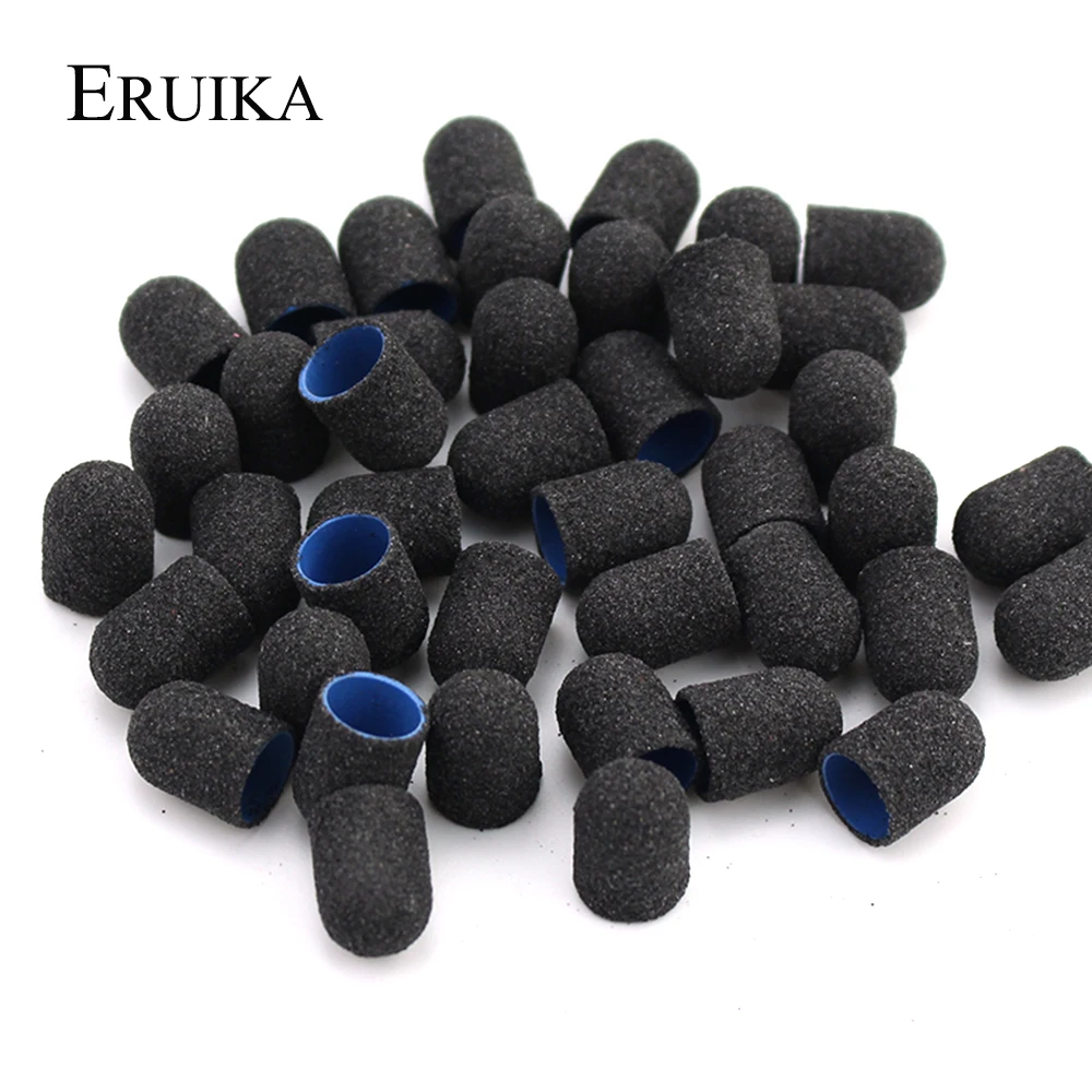 

50pcs Black 10*15mm Plastic Sanding Caps Rubber Nail Drill Foot Cuticle Milling Cutter for Manicure Pedicure Files Accessories