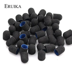 50 stuks Zwart 10*15mm Plastic Schuren Caps Rubber Nail Boor Foot Cuticle Frees voor Manicure Pedicure bestanden Accessoires