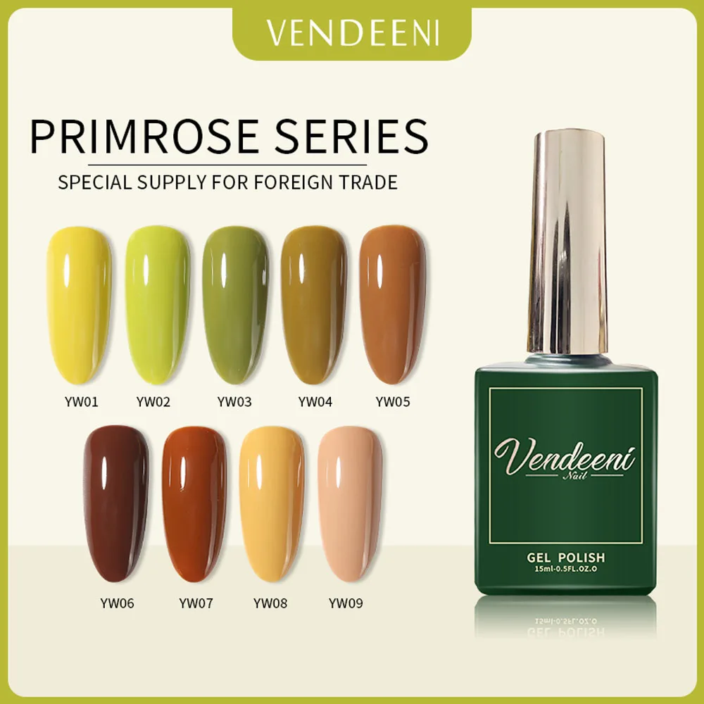 Vendeeni 9 Colors/set 15ml Green Brown Gel Nail Polish Soak Off UV LED Pure Color Varnish For Manicure Nail Art DIY Design