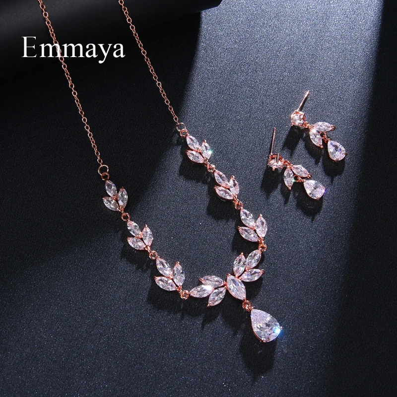 Emmaya New Flower-shape For Women Delicate Earring And Necklace Cubic Zircon Fashion Statement In Party Elegant Jewelry Set