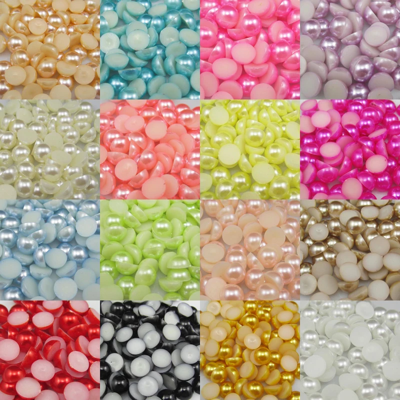 3/4/5/6/7/8/10mm 100-1000pcs/Bag Ivory/White Multicolor ABS Imitation Pearl Half Round Flatback For DIY Jewelry Findings Making