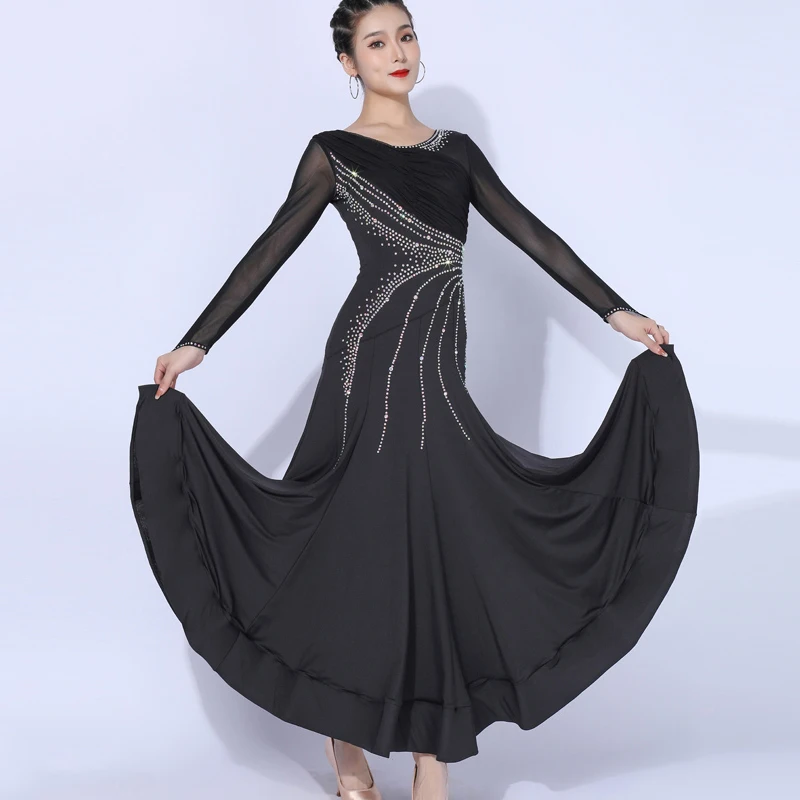 Vestido de competición de baile de salón para mujer, falda oscilante de manga larga, vestido de baile moderno de vals para adultos, DN10962, novedad de 2024