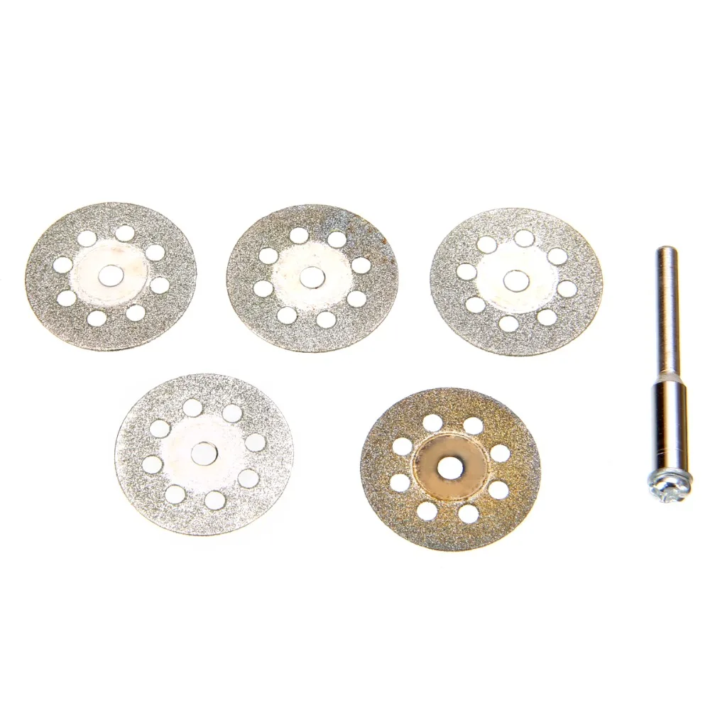 

6pcs 22mm Silver Diamond Cutting Disc Wheel + Mandrel Kit Set For Rotary Drill Tool Accessory