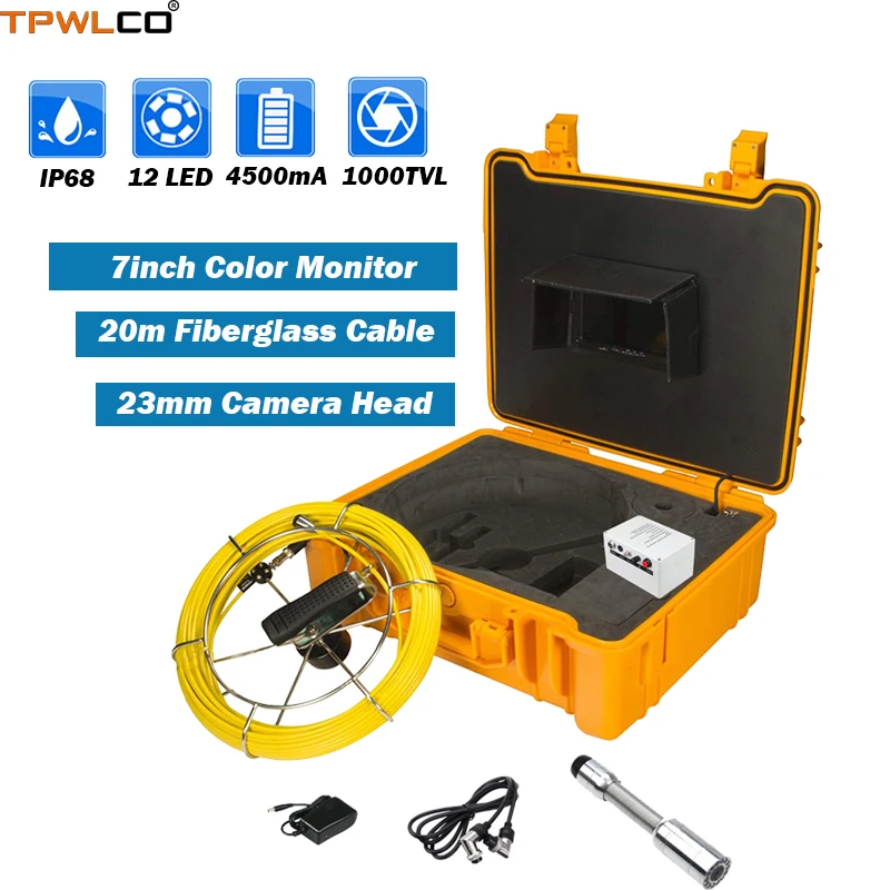 

Camera Viewing Angle 120degree 23mm Camera Head 7inch Color Monitor CCTV-Pipe Inspection Equipment Industrial System 20m Cable