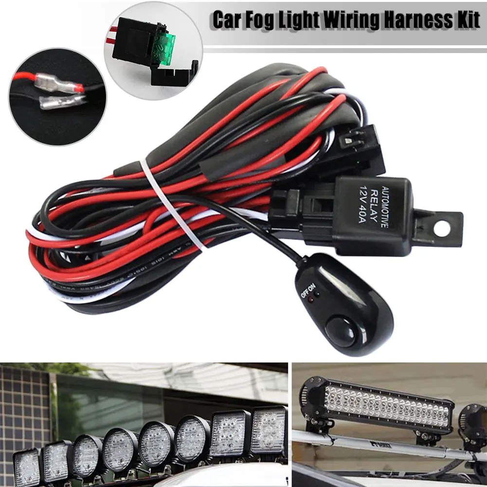 Automobile LED Light Switch Wire Group 1 for 2 Car Fog Light LED Light Strip Switch Wiring Harness Kit with Control Fob