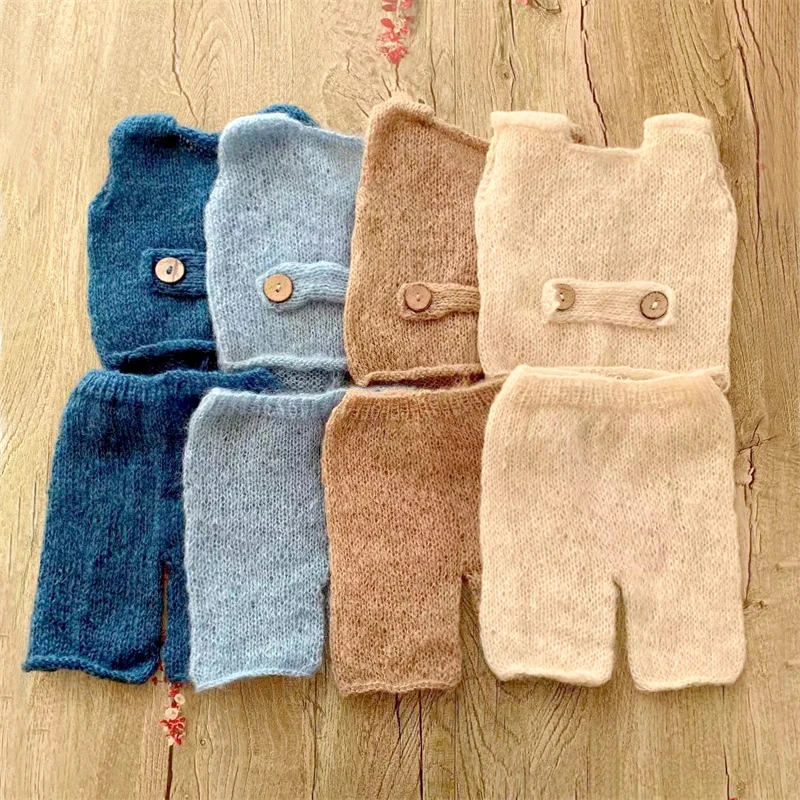 Handmade Newborn Baby Mohair Knitted Vest Sets Infant Bot Soft Knitted Outfits Photo Shoot Clothing Costumes Bebe Outfits