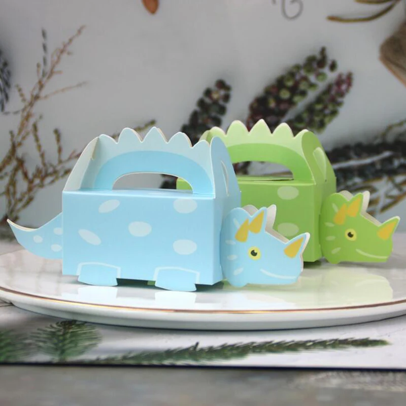 10/50/100pcs scatola di biscotti di dinosauro verde blu Baby Shower scatola di caramelle di cartone animato trattare scatole di carta di compleanno