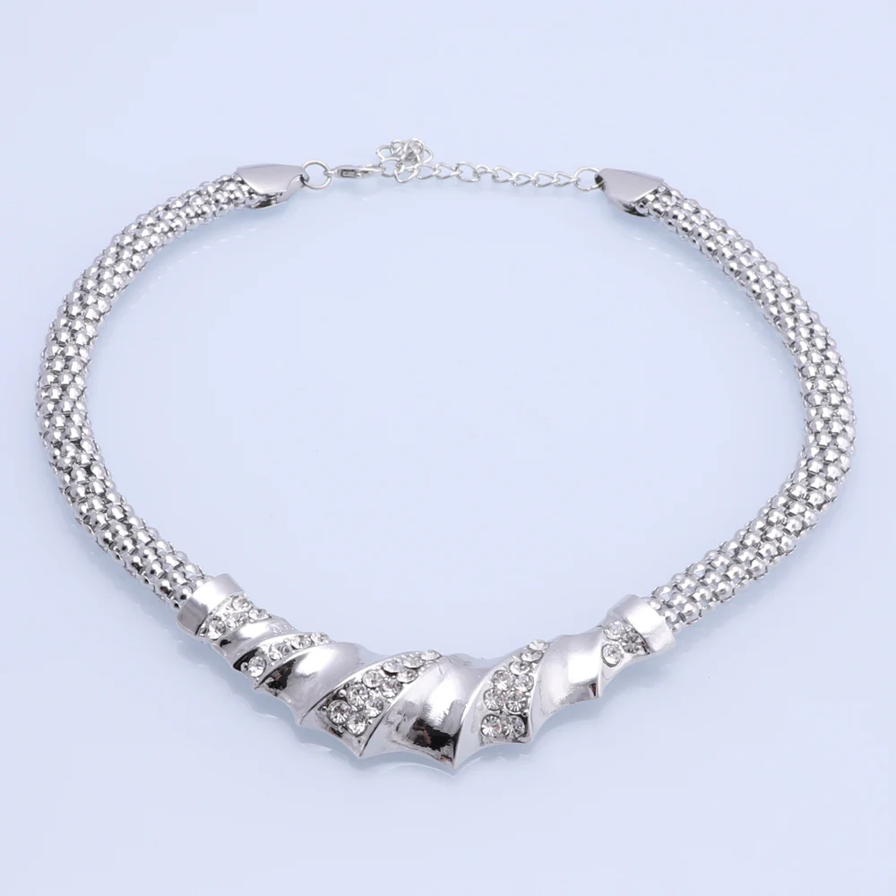 Silver Color Charming Fashion Romantic Bridal Fashion Necklace Earrings Bracelet Ring Crystal Vintage Women Costume Jewlery Sets