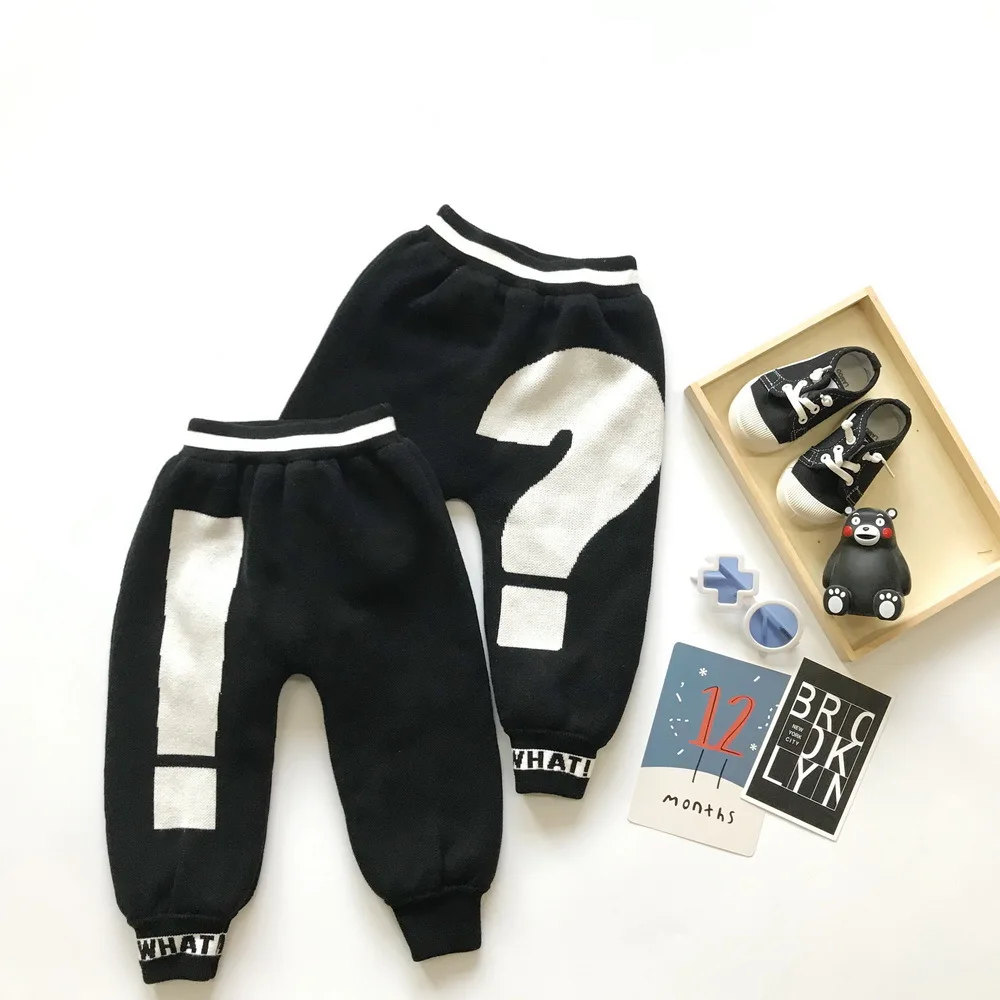 Tonytaobaby Black and White Question Mark Harun Casual Plush Cotton Wool Pants Boys Pants