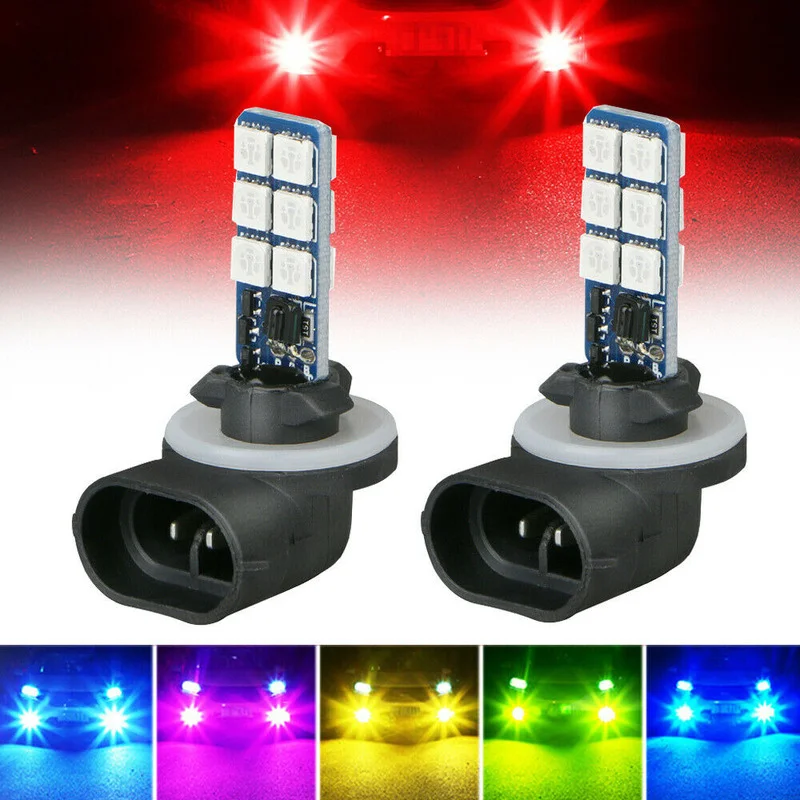 

2pcs 881 5050 12SMD RGB LED Car Tuning Headlight Fog Light Lamp Bulbs 16 Colors with Remote exterior part Universal car products