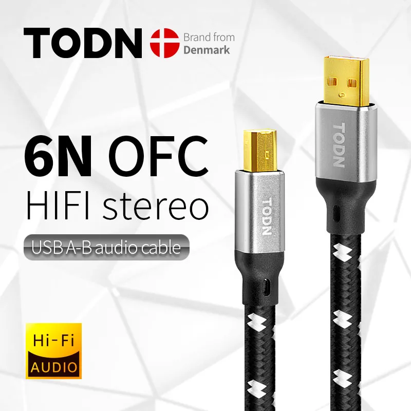 TODN Hifi USB Kabel Wysokiej jakości 6N OFC srebrny Typ A do Typ B Hifi Data audio cyfrowy Kabel do DAC TODN Hifi USB Kabel Wysoki