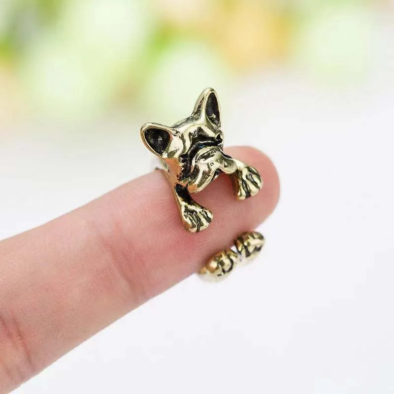 2024 Cute Couples Matching Gothic Accessories Men's Woman's Ring Black Alloy Pug Open Ring Gold Jewelry Girl Gift Anillos Mujer