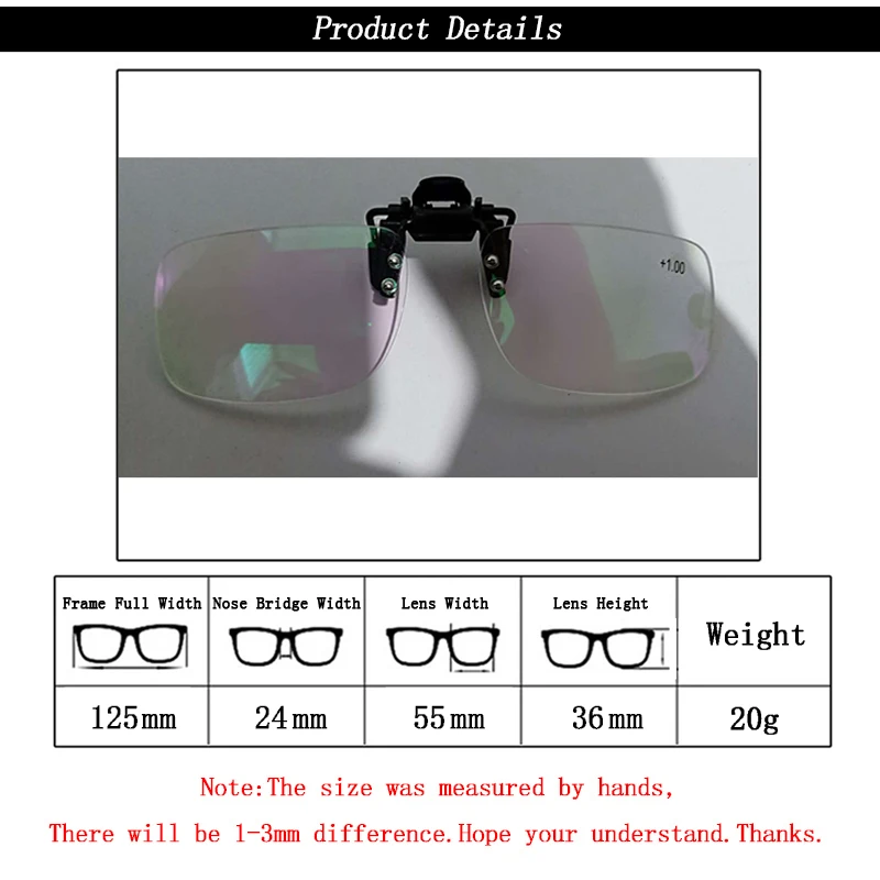 Clip On Reading Glasses Magnifier Women Men Rimless Presbyopia Spectacles Clips Lens Old Man Gift +1.0,+1.5,+2.0,+2.5,+3.0,+3.5