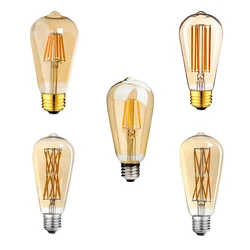 ST64 Vintage LED Filament Bulb E27 4W 6W 12W 16W Edison LED Light Bulb Amber Gold Glass Antique Shape Decoration Lighting Lamps