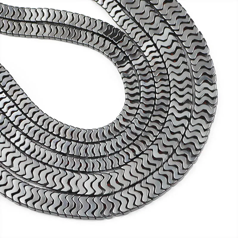 4/6MM Natural Stone Wave Shaped Black Hematite Spacer Loose Beads For Jewelry Making DIY Bracelets Necklace Accessories