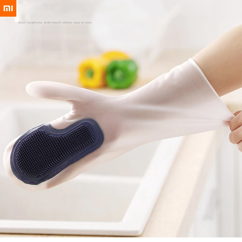 1 pair xiaomi dishwashing gloves durable Multifunctional household kitchen washing scouring pad gloves Silicone anti-scalding