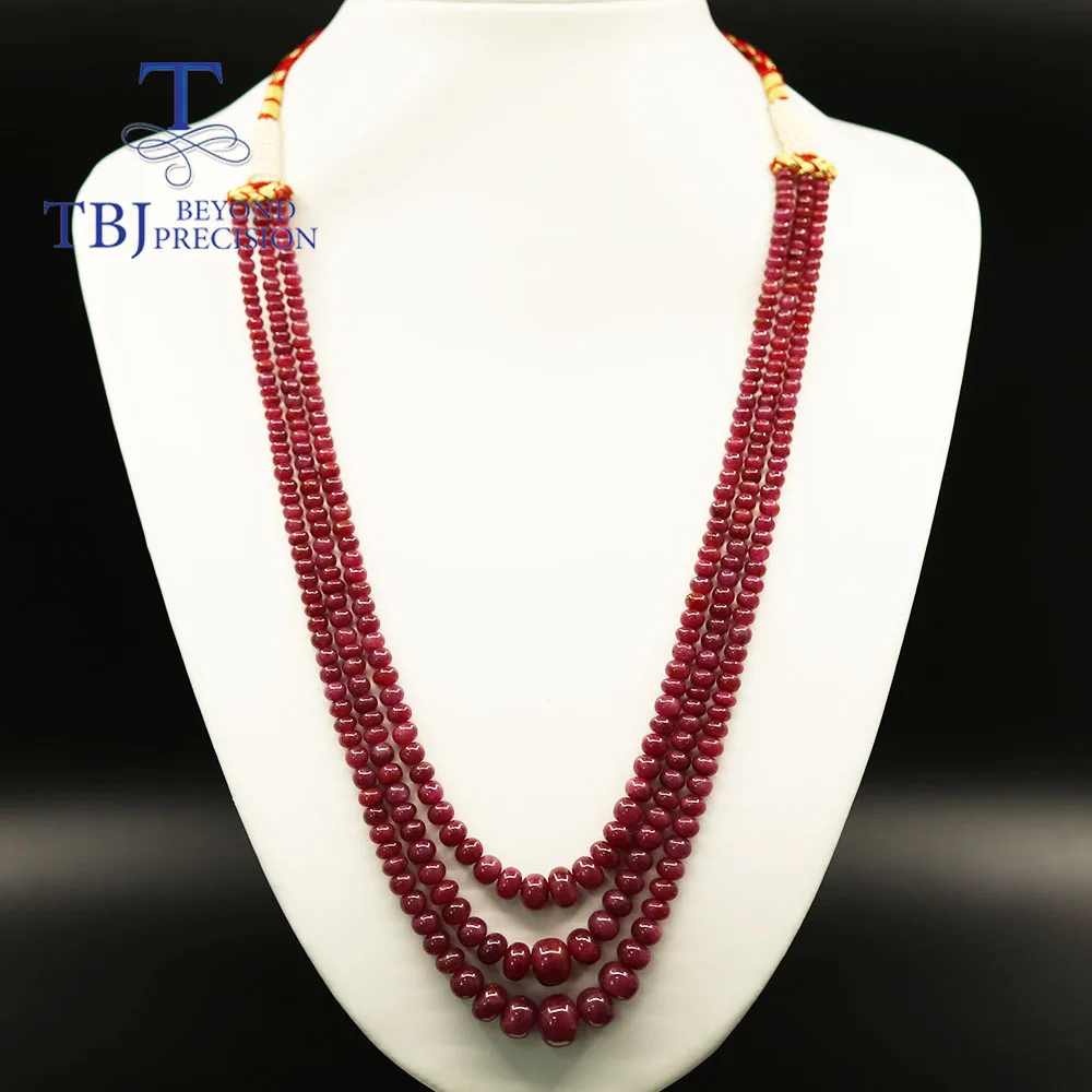 

Luxury natural Ruby gemstone Necklace 3 strands handmade gemstone party necklace for women mom wife best gift wedding Tbj