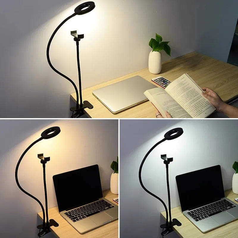 Anel de luz LED com suporte do telefone móvel, estúdio de fotografia, youtube, transmissão ao vivo, maquiagem lâmpada da câmera, iphone, xiaomi, android