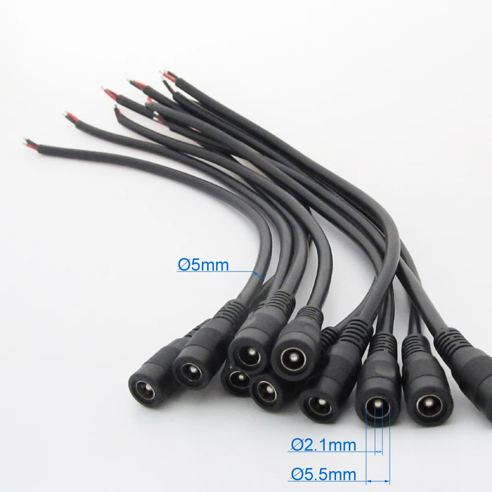 1pc 25cm 18AWG DC Power Cable Pigtail 5.5x2.1mm DC Female For CCTV