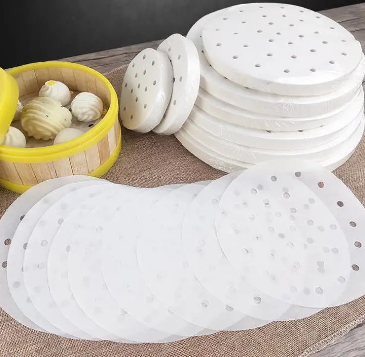 5inch Bamboo Basket Steamer Paper Kitchen Cooking Bamboo Steamer Dim Sum Paper Under Steam Mat Round Non Stick Steamer Paper SN