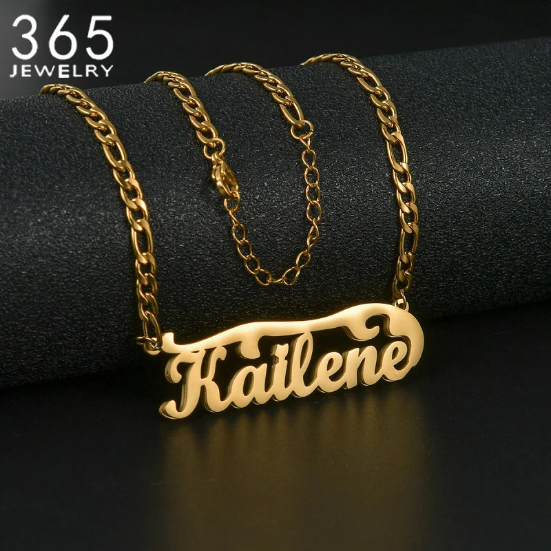 2021 New Style Custom Necklace Stainless Steel Personalized Nameplate Figaro Chain Double Plated Friend Teachers Gift Jewelry