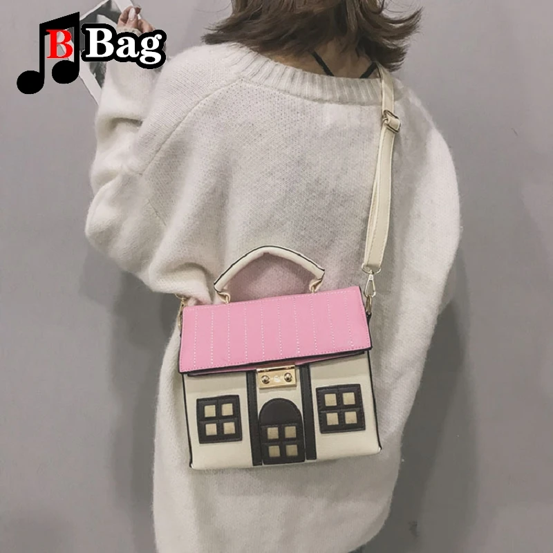 Women girls 3D Cartoon lovely house Handbag Fashion Shoulder Bag Personality Purse Female messenger bag Totes