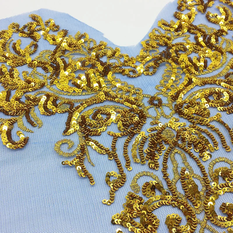 Net Yarn Sequins Gold Thread Feather Applique Phoenix Corsage Embroidery Cloth Patch Dress Stage Decoration Accessories