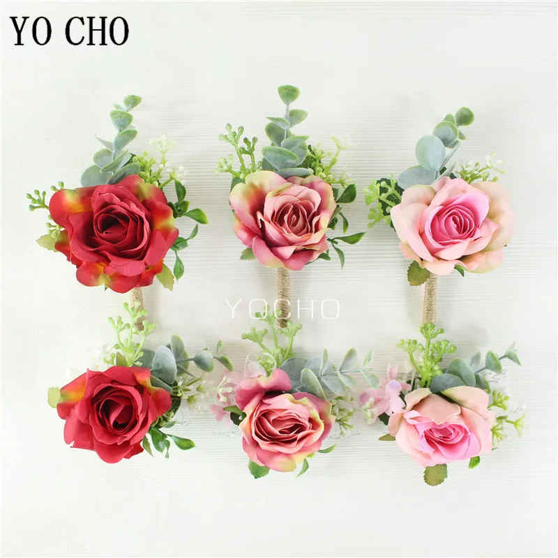 Hình Cho Cổ Tay Áo Khoác Nữ Họa Tiết Nam Boutonniere Cô Gái Vòng Tay Chú Rể Thổ Cẩm Chân Cưới Xòe Phù Dâu Đeo Tay Hồng Lụa Hoa