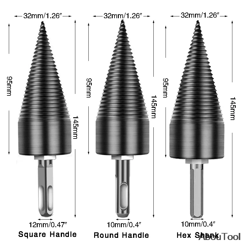 4PCS Set Wood Splitter Drill Bit 32MM 42MM High Speed Steel Log Firewood Drill Bits Screw Cone Driver Woodworking Drilling Tools