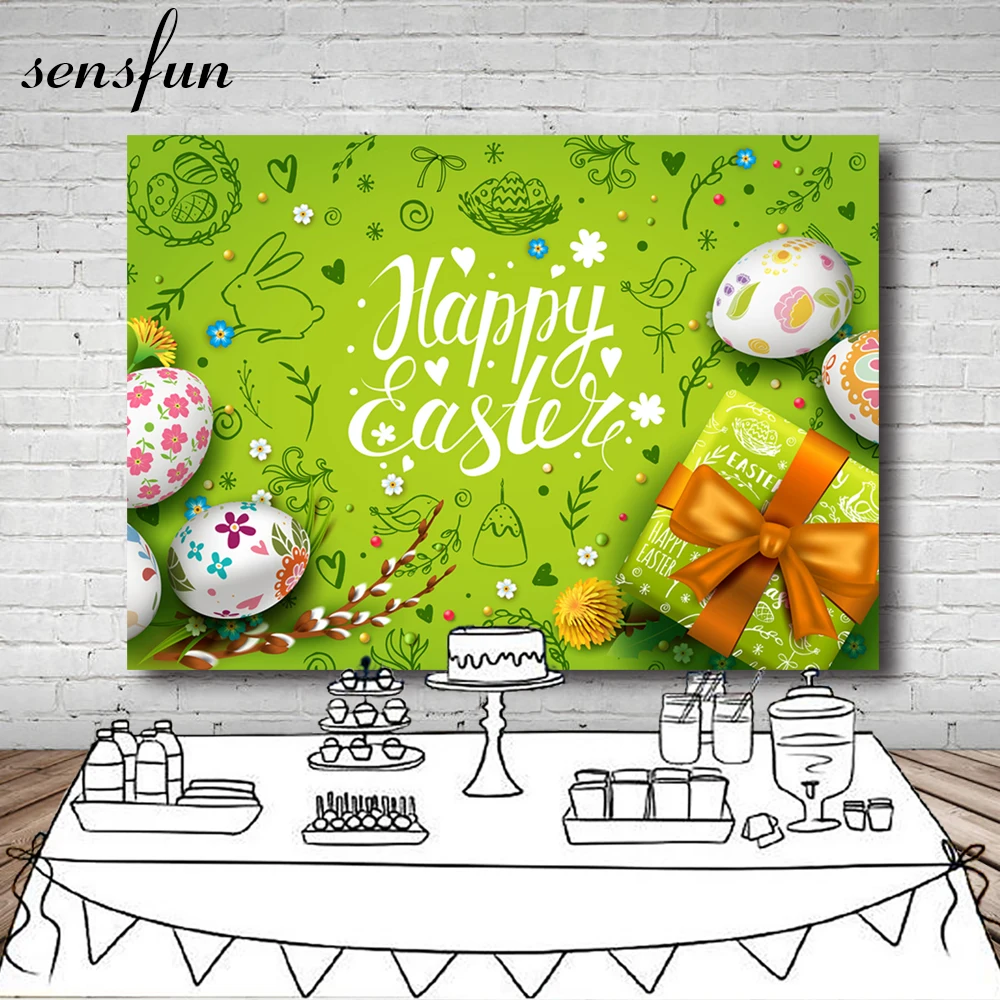 Sensfun Spring Happy Easter Photography Backgrounds Green Rabbit Eggs Gifts Children Newborn Photography Backdrop
