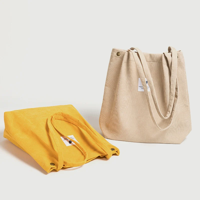 KOKOPEAS-Bolso de compras de pana plegable, bolsa de mano informal de alta calidad, ecológico, reutilizable, para comestibles, ligero