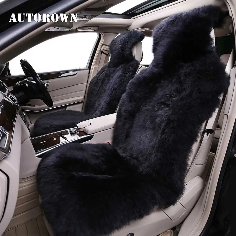 AUTOROWN Natural Australian Sheepskin Car Seat Covers For Front Seat 1pc Universal Size Car Seat Cushions Interior Accessories