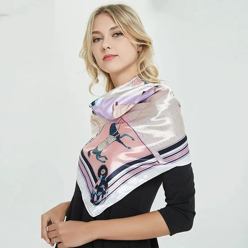 Grand Foulard Carré pour Femme, Accessoire de Tête, Châle de Plage, Printemps, Europe, 90x90cm, 2022