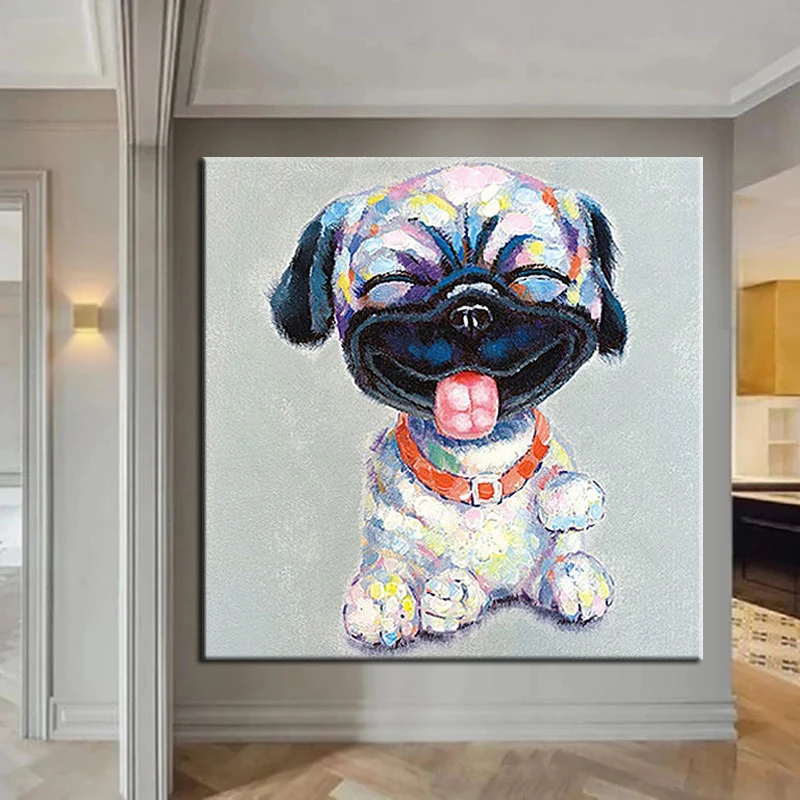 

100% Hand Painted Oil Painting Pet Dog Decoration Canvas Wall Artwork Paintings Animal Art Wall Pictures Large Size Frameless