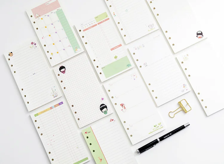 45 blätter Kawaii A5 A6 Lose Blatt Notebook Papier Refill Spirale Bindemittel Index Inneren Seiten Monatliche Wöchentlich Täglich Planer Agenda – Detail 4