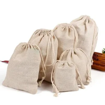 Natural Linen Gift Bags 5x7cm 7x9cm 9x12cm 10x15cm 50pcs/lot Birthday Wedding Party Candy Jute Pouch Custom Logo Jewelry Sack