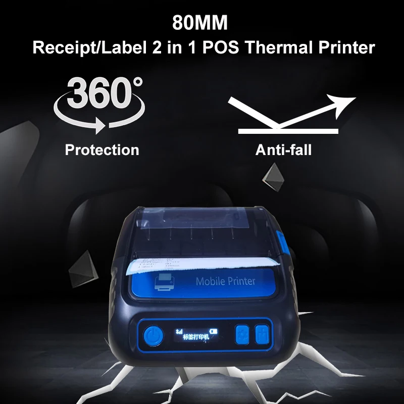 Mini Thermal Printer 3inch 2 in 1 Portable Printer 80mm receipt 80mm Bluetooth pos system Printing Machine for Commercial