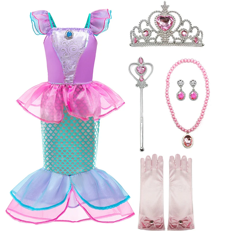 

Girls Princess Dress Sequins Little Mermaid Costume Fancy Girls Clothes Kids Scale Beach Party Outfit Cosplay Halloween