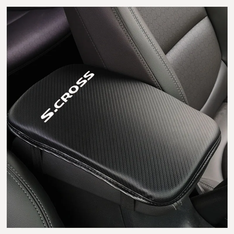 Carbon Fiber Texture Pu Leather Car Armrest Storage Protection Cushion For Suzuki Scross