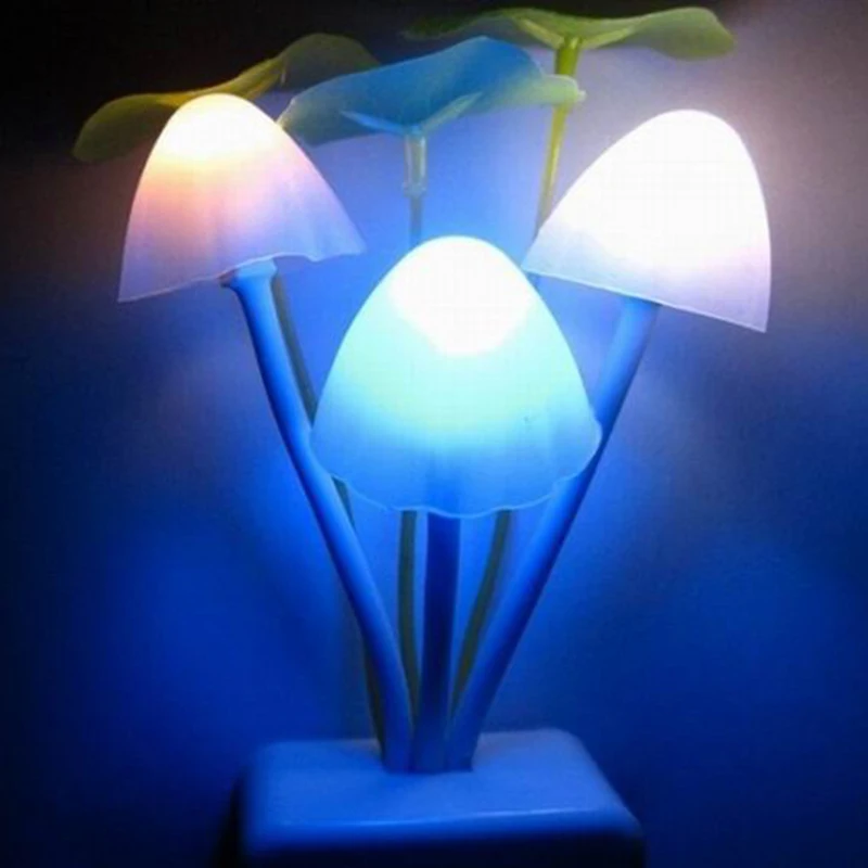 New Party Creativity Light EU / US Plug Light Sensor 3 LED Colorful Mushroom Lamp AC110V 220V Night Lights for Baby Bulbs AC