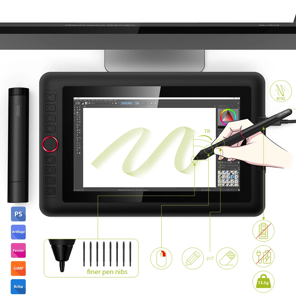 XPPen Artist 12 Pro 11.6 Inch Pen Display Graphics Digital Drawing Tablet Monitor Animation Art 3D Modeling Online Education