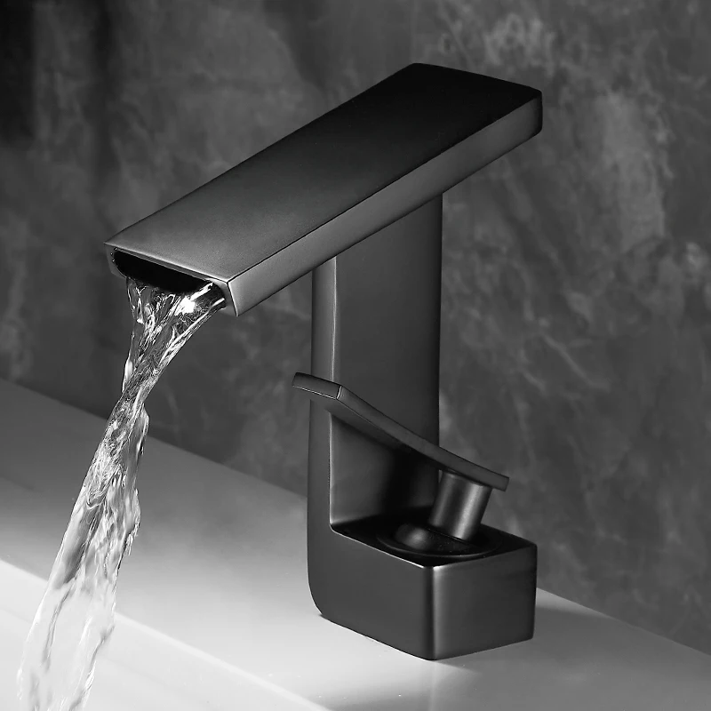 

Basin Sink Faucet Modern Brass Bathroom Faucet Mixer Tap Black/Chrome Wash Basin Faucet Hot and Cold Water Faucet Waterfall Taps