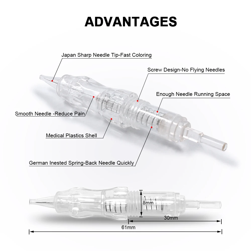 20PCS Biomaser Cartridges Needles 3RS 5RS 7RS Permanent Makeup Machine Professional Shading Needles for Scars Areola