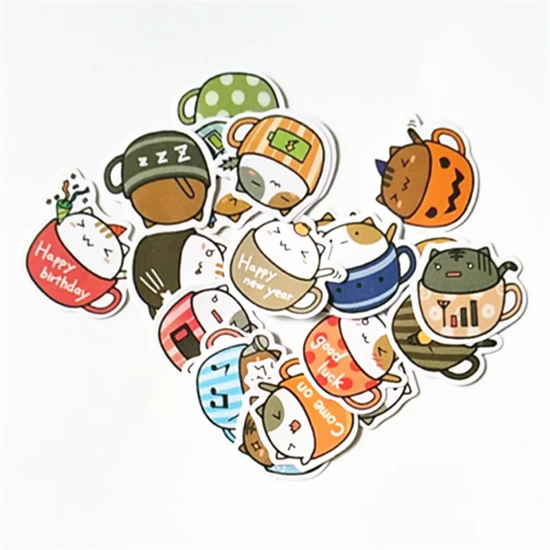 New Self-made Coffee Cup Cat Stickers DIY Craft DIY Skateboard Sticker Pakc Photo Albums Deco Diary Scrapbooking Stickers