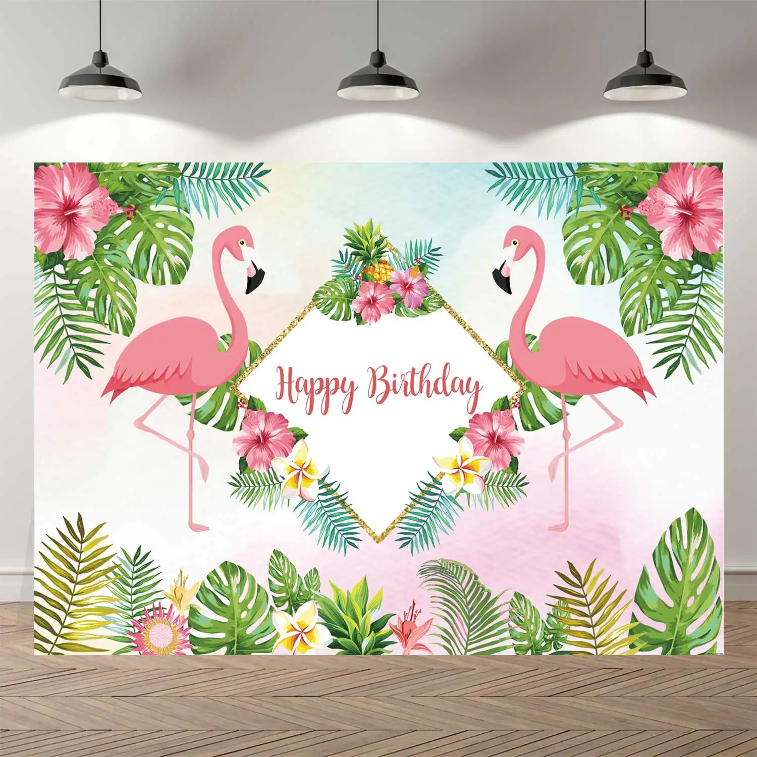 NeoBack Summer Tropical Hawaii Flamingo Birthday Backdrop Party Background Floral Green Photocall Decoration Celebration Banner