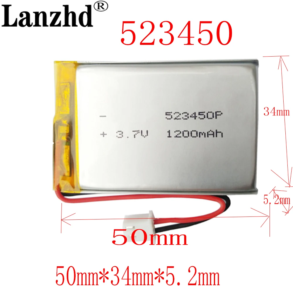 1-12PCS 1200mAh 3.7V 523450 Polymer Lithium Li-ion Battery For wireless helmets GPS Smart Phone DVD MP3 MP4 MP5 Led Lamp column